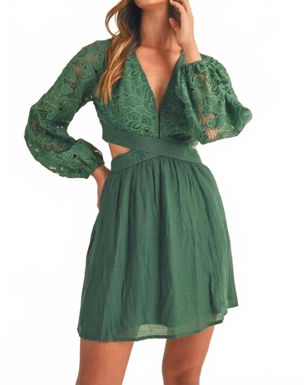 NEW MABLE long sleeve deep v-neck mini dress in green